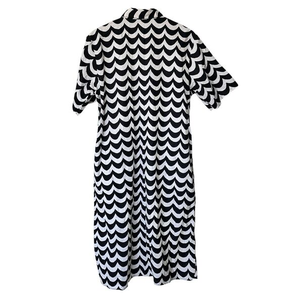 Marimekko X Uniqlo Small Black White Wave Print Linen Blend Shirt Midi Dress - Picture 3 of 10